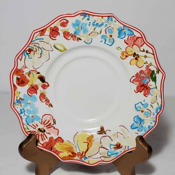 222 Fifth Teacup and Saucer Orange and Blue Flowers - Picture 5 of 7